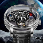Luxury sport-inspired watch with astronaut, lunar rover, rotating dial, space-themed details