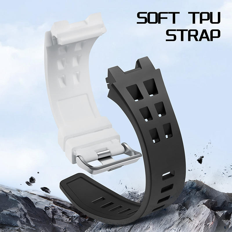 Black and white soft TPU watch straps with racing-inspired, sport-luxury design