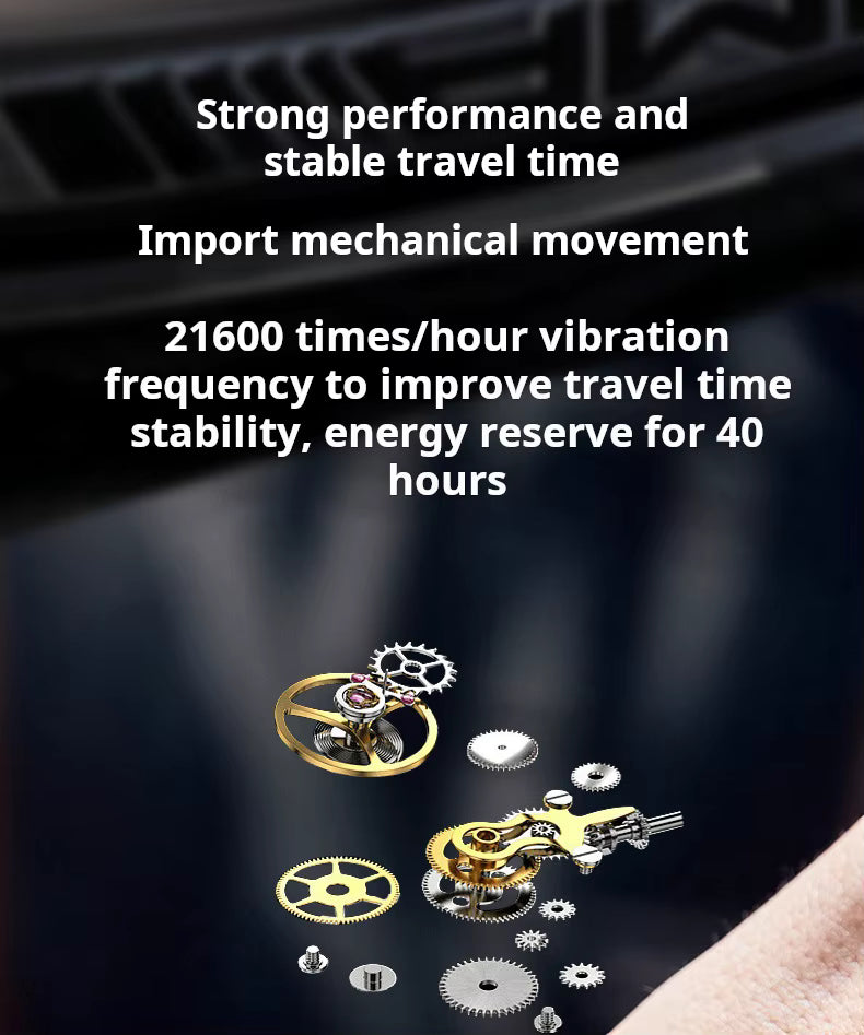 Luxury mechanical watch movement parts with precision gears, emphasizing performance and stability