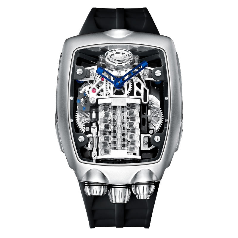 Futuristic motorsport-inspired luxury watch with exposed mechanical movement and bold design